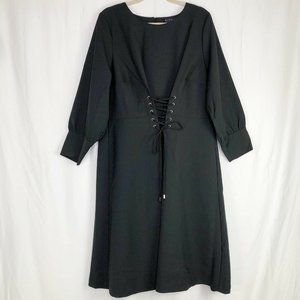 Eloquii Corset Front Black Dress Puffed Sleeve